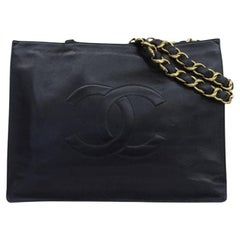 Chanel Around 1995 Made CC Mark Stitch by Stitch Tote Bag in Black