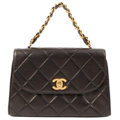 Chanel Um 1995 Hergestellte Design Klappe Turn-Lock Kette Top Handle Tasche Schwarz