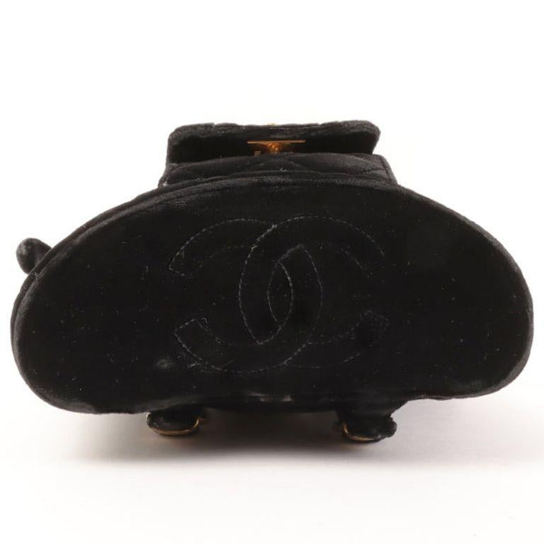 Chanel Around 1995 Made Double Turn-Lock Velour Backpack Mini Black For Sale 6