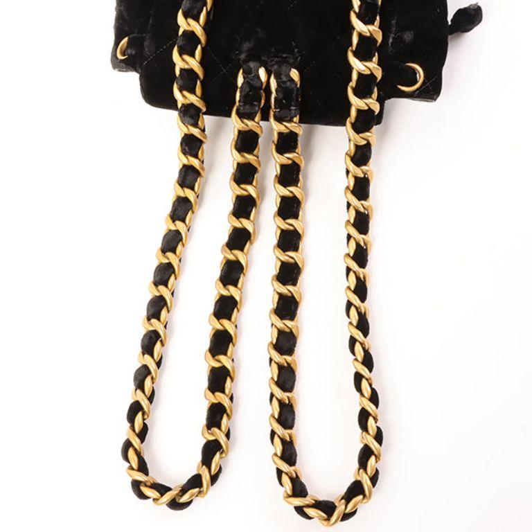 Chanel Around 1995 Made Double Turn-Lock Velour Backpack Mini Black For Sale 7