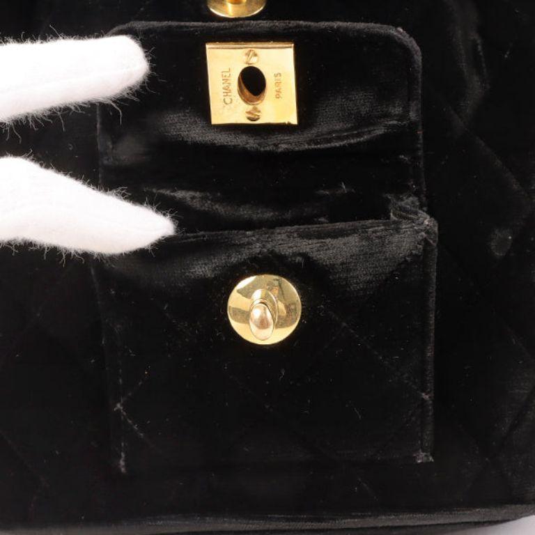 Chanel Around 1995 Made Double Turn-Lock Velour Backpack Mini Black For Sale 11