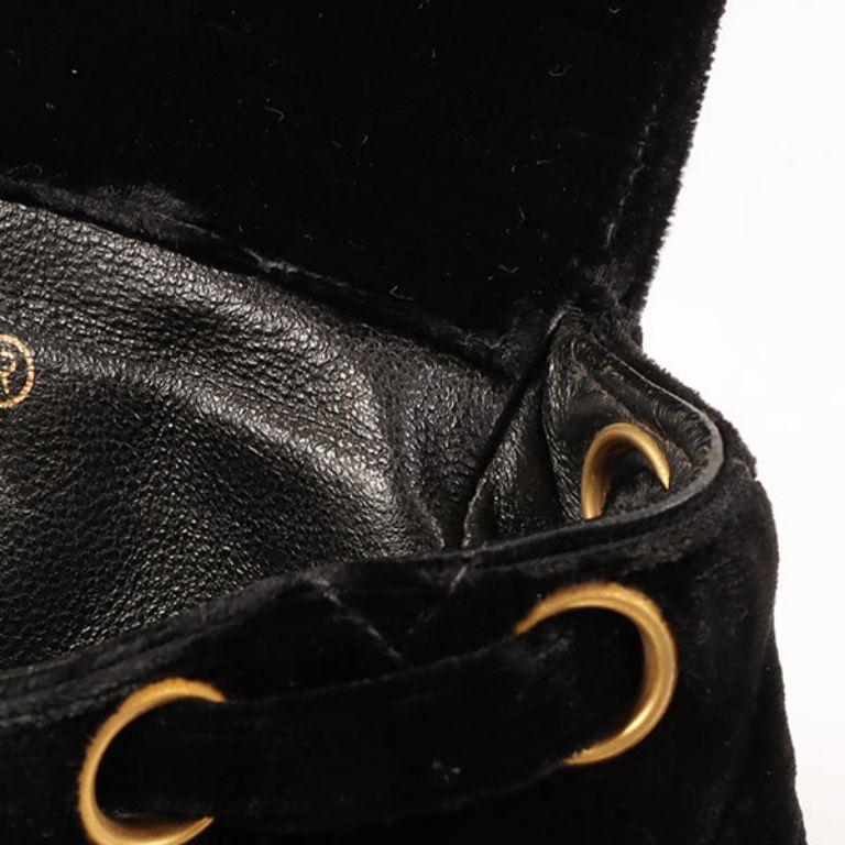 Chanel Around 1995 Made Double Turn-Lock Velour Backpack Mini Black For Sale 13