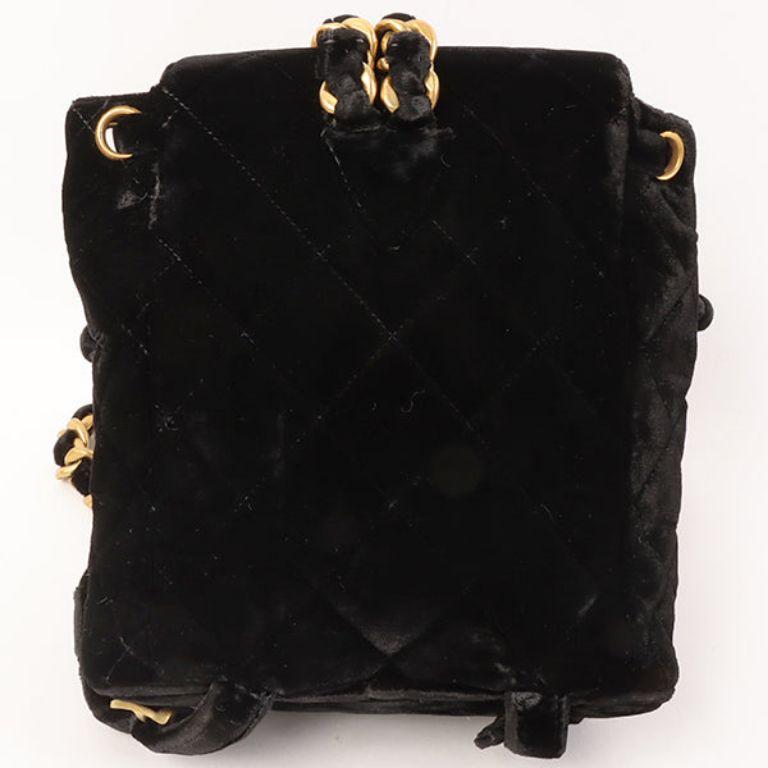 Chanel Around 1995 Made Double Turn-Lock Velour Backpack Mini Black For Sale 1