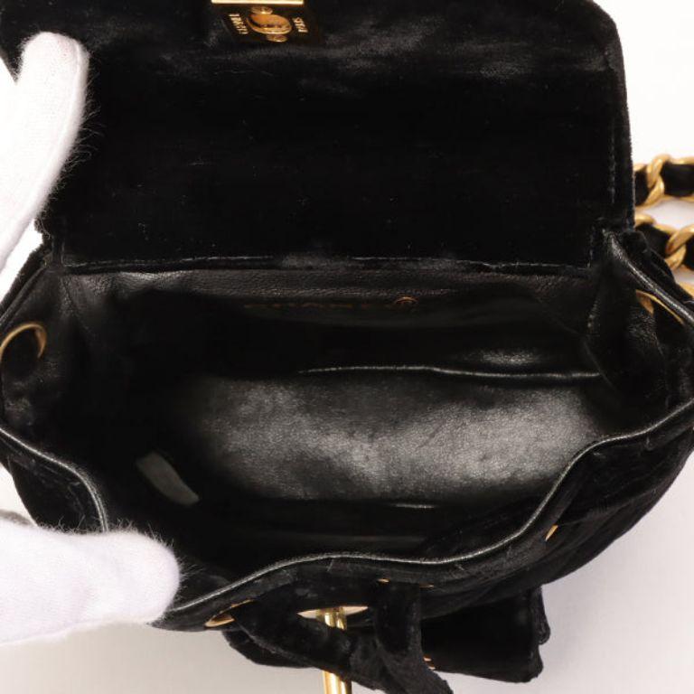 Chanel Around 1995 Made Double Turn-Lock Velour Backpack Mini Black For Sale 2