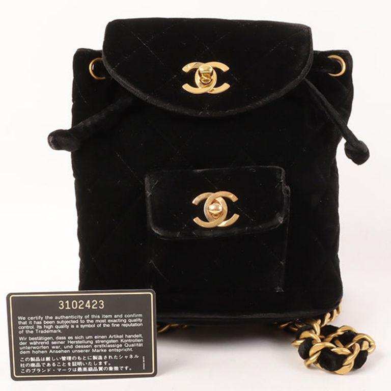 Chanel Around 1995 Made Double Turn-Lock Velour Backpack Mini Black For Sale 3