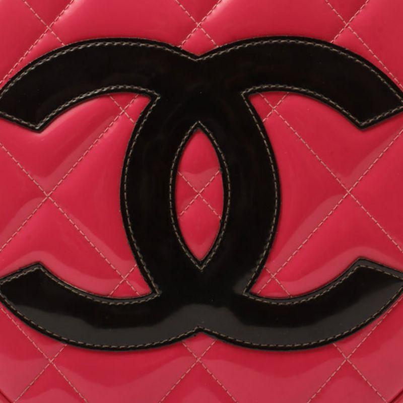 Chanel Around 1995 Made Patent Round Design Cc Mark Vanity Pouch Fuchsia Pink 6