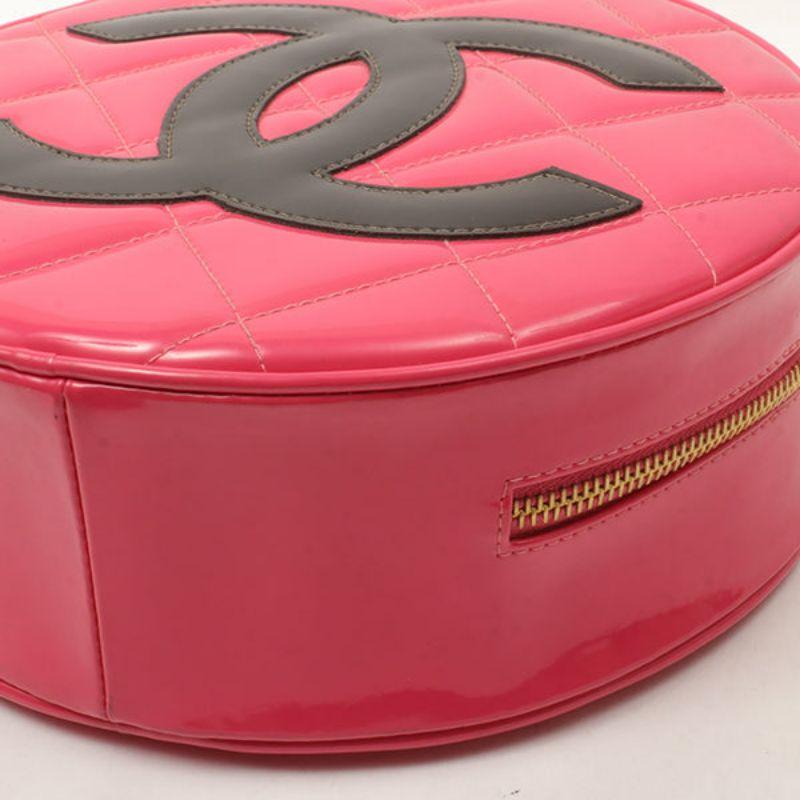 Chanel Around 1995 Made Patent Round Design Cc Mark Vanity Pouch Fuchsia Pink 9