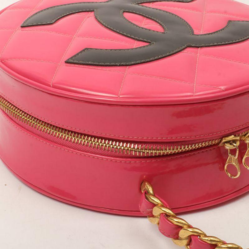 Chanel Around 1995 Made Patent Round Design Cc Mark Vanity Pouch Fuchsia Pink 13