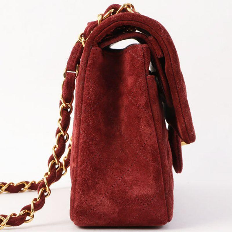Women's Chanel Around 1995 Made Suede Classic Flap Chain Bag 23Cm Red