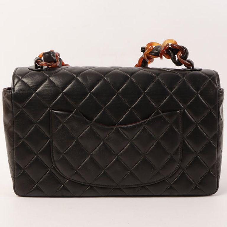 Chanel Around 1995 Made Tortoiseshell Classic Flap Chain Bag 25Cm Black In Good Condition For Sale In London, GB