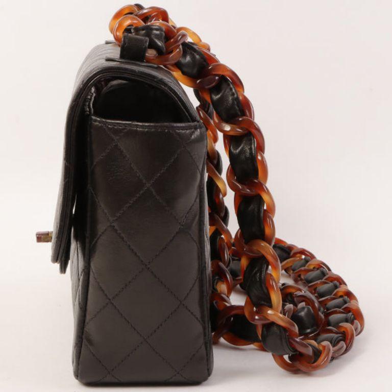 Chanel Around 1995 Made Tortoiseshell Classic Flap Chain Bag 25Cm Black For Sale 1