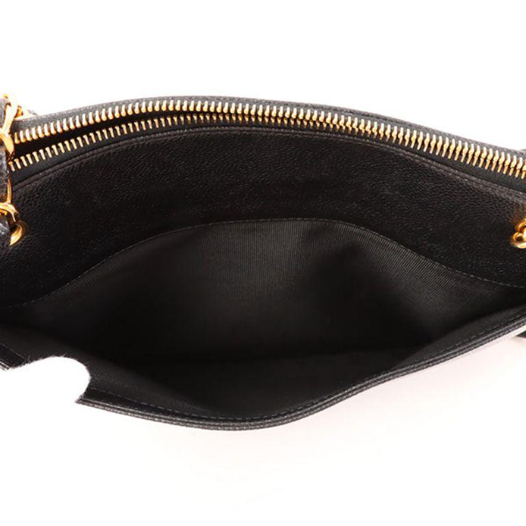 Chanel Around 1997 Made Caviar Skin Logo Embroidered Tote Bag in Black For Sale 9