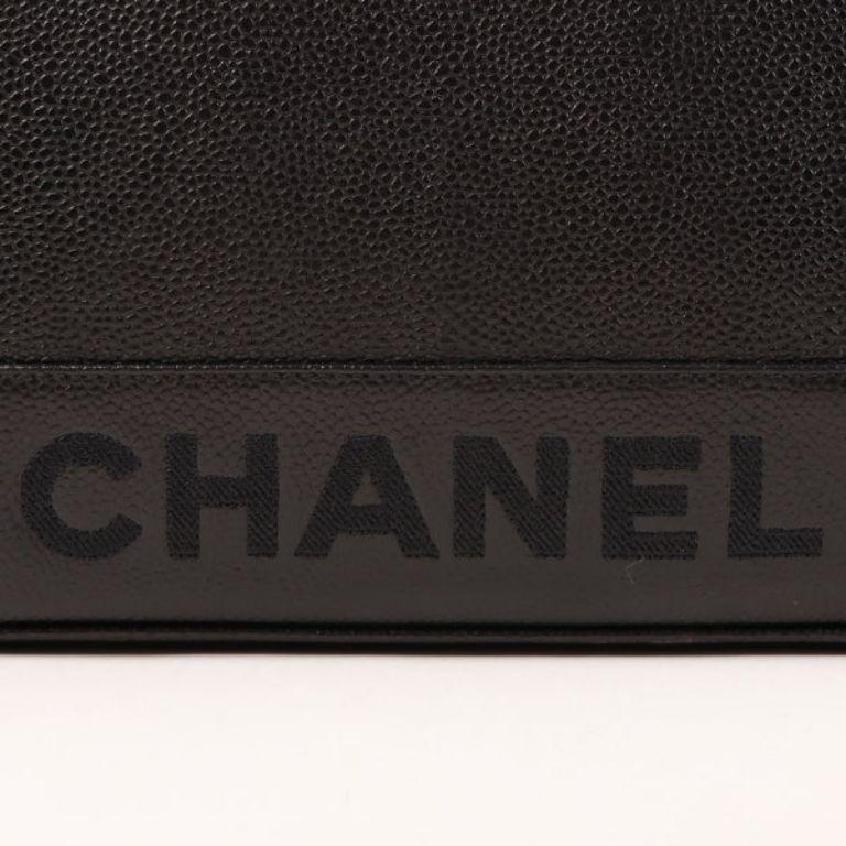 Chanel Around 1997 Made Caviar Skin Logo Embroidered Tote Bag in Black For Sale 11