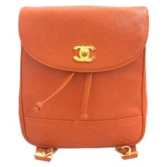Chanel Around 1997 Made Caviar Skin Turn-Lock Backpack Orange
