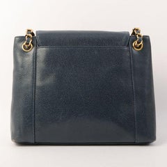 Chanel Around 1997 Made Caviar Skin Turn-Lock Chain Tote Bag Navy