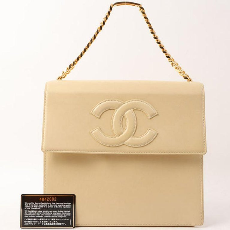 Chanel Around 1997 Made Cc Mark Stitch Logo Chain Top Handle Bag Beige For  Sale at 1stDibs