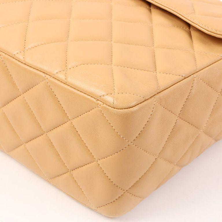 Chanel Around 1997 Made Classic Flap Turn-Lock Chain Bag Jumbo Beige/Black For Sale 5