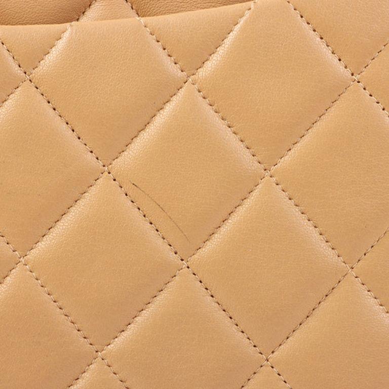 Chanel Around 1997 Made Classic Flap Turn-Lock Chain Bag Jumbo Beige/Black For Sale 9