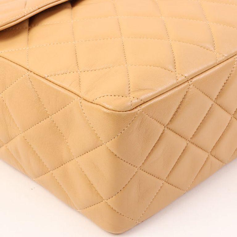 Chanel Around 1997 Made Classic Flap Turn-Lock Chain Bag Jumbo Beige/Black For Sale 4