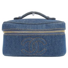 Chanel Um 1997 Made Denim CC Mark Stitch Vanity Bag Indigo