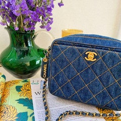 Chanel Around 1997 Made Denim Turn-Lock Mini Chain Bag Indigo
