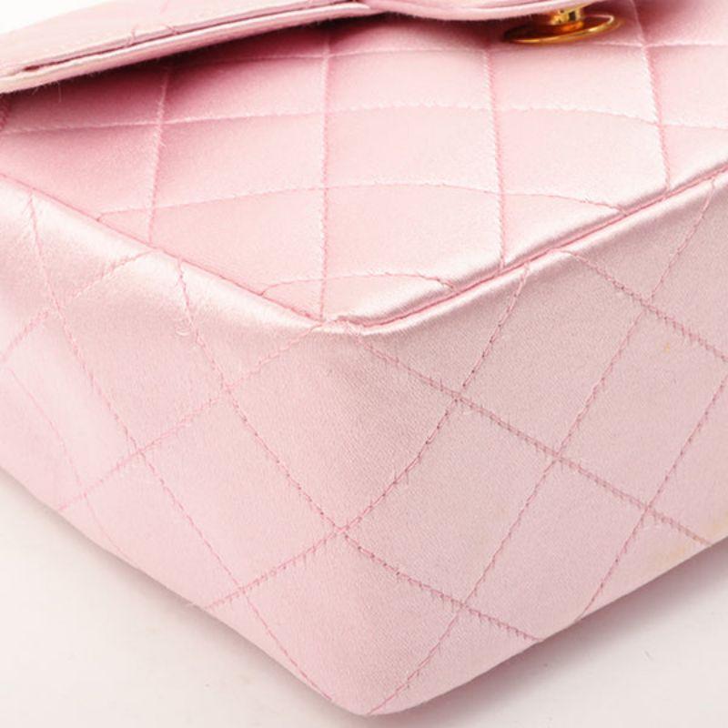 Chanel um 1997 gemacht Seide Fleck klassische Klappe Kette Tasche Mini rosa im Angebot 3