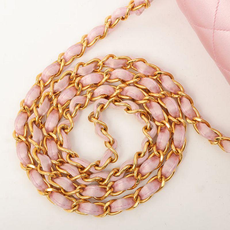 Chanel um 1997 gemacht Seide Fleck klassische Klappe Kette Tasche Mini rosa im Angebot 8