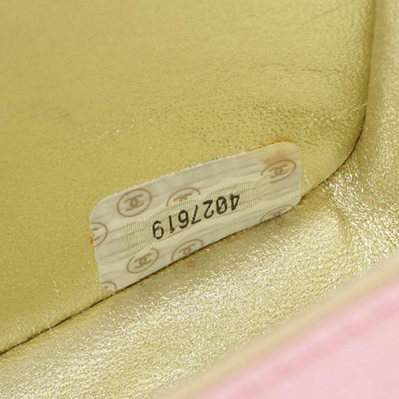 Chanel um 1997 gemacht Seide Fleck klassische Klappe Kette Tasche Mini rosa im Angebot 10