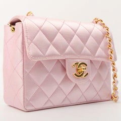 Chanel um 1997 gemacht Seide Fleck klassische Klappe Kette Tasche Mini rosa
