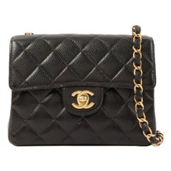 Chanel Around 1998 Made Caviar Skin Classic Flap Chain Bag Mini Black