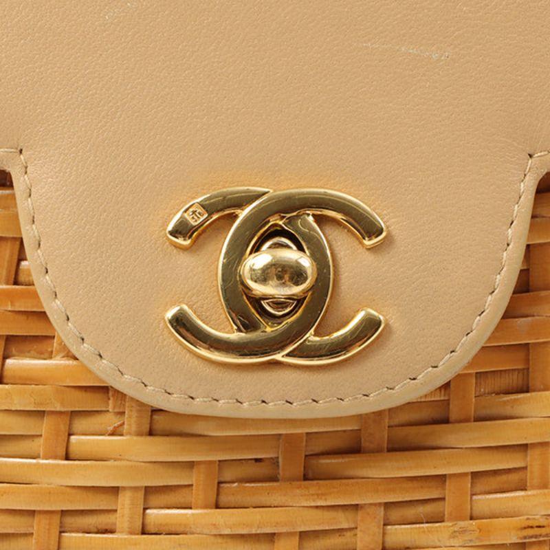 Chanel Around 1998 Made Rattan Turn-Lock Basket Chain Bag Beige 6