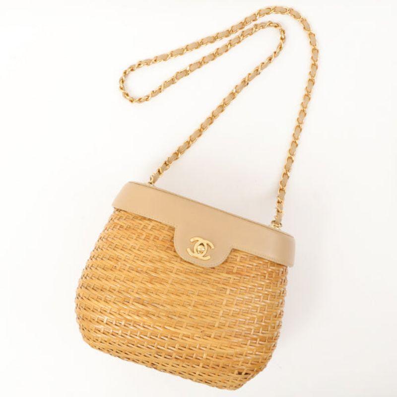 Chanel Around 1998 Made Rattan Turn-Lock Basket Chain Bag Beige 12