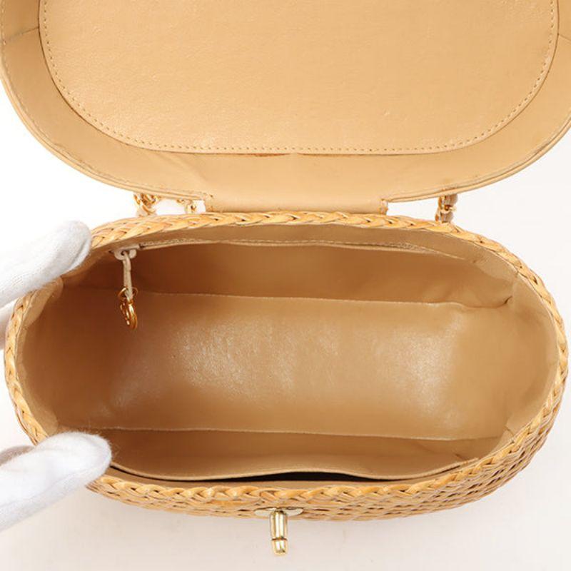 Chanel Around 1998 Made Rattan Turn-Lock Basket Chain Bag Beige 2