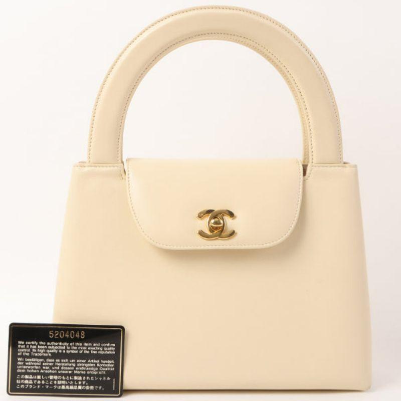 Chanel Around 1998 Made Turn-Lock Top Handle Bag Cream 6