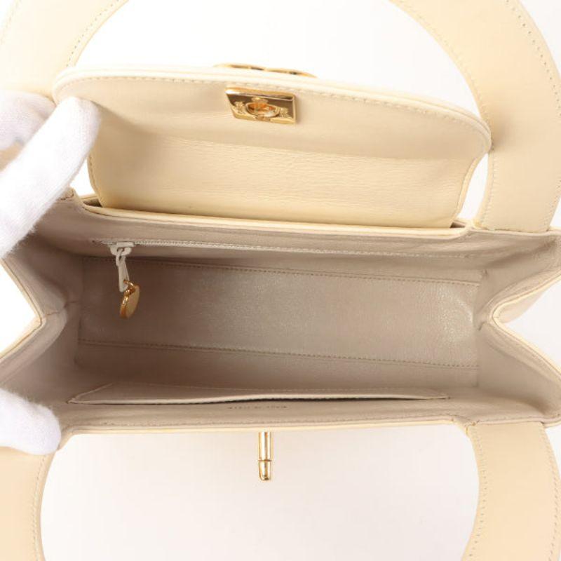 Chanel Around 1998 Made Turn-Lock Top Handle Bag Cream 2