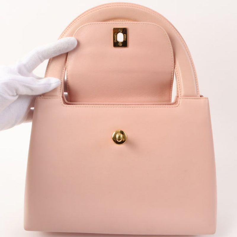 Chanel Around 1998 Made Turn-Lock Top Handle Bag Pink 8