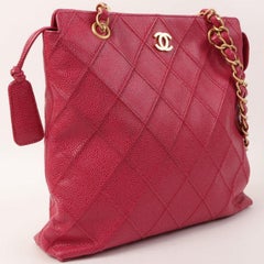 Chanel Around 2000 Made Caviar Skin Wild Stitch CC Mark Tote Bag Rose Pink