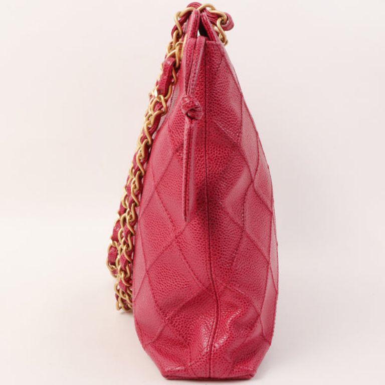 Chanel Around 2000 Made Caviar Skin Wild Stitch CC Mark Tote Bag Rose Pink In Good Condition For Sale In London, GB