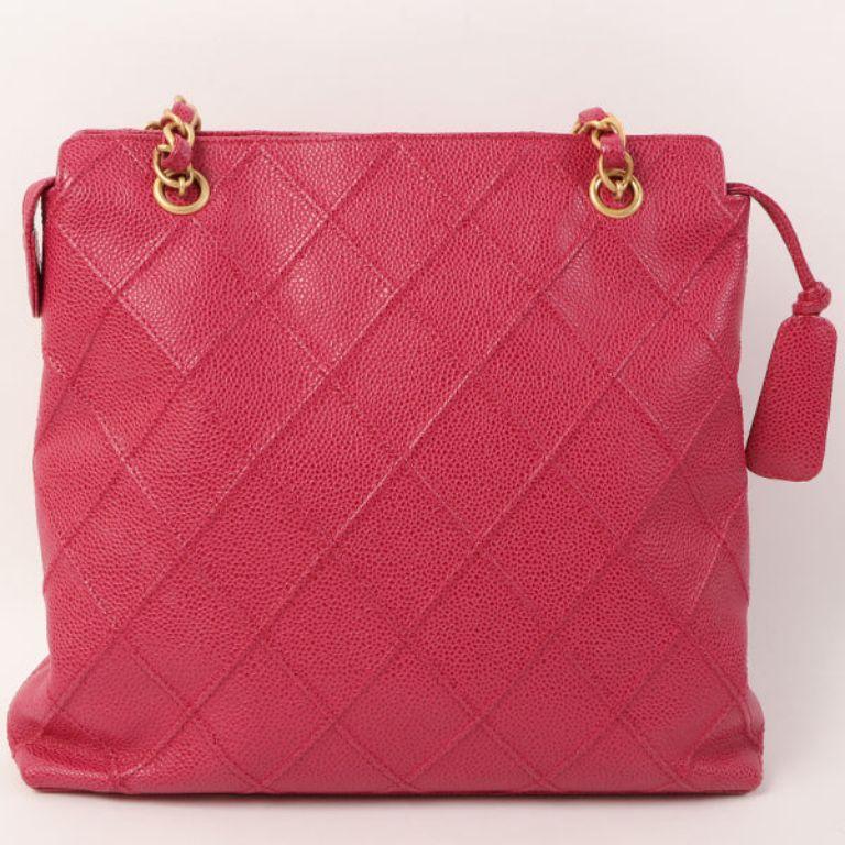 Chanel Around 2000 Made Caviar Skin Wild Stitch CC Mark Tote Bag Rose Pink For Sale 1