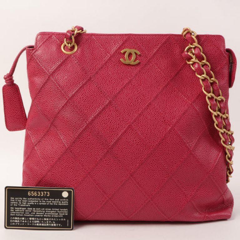 Chanel Around 2000 Made Caviar Skin Wild Stitch CC Mark Tote Bag Rose Pink For Sale 5