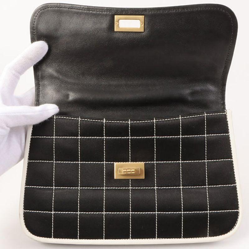 Chanel Around 2000 Made Silk Satin Bicolor 2.55 Chain Top Handle Bag Black/White 8