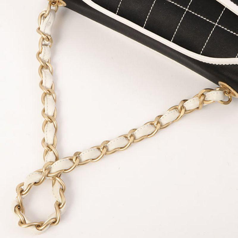 Chanel Around 2000 Made Silk Satin Bicolor 2.55 Chain Top Handle Bag Black/White 11