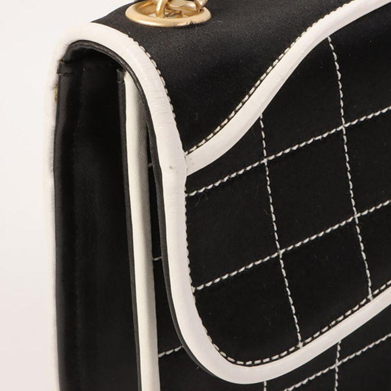 Chanel Around 2000 Made Silk Satin Bicolor 2.55 Chain Top Handle Bag Black/White 12