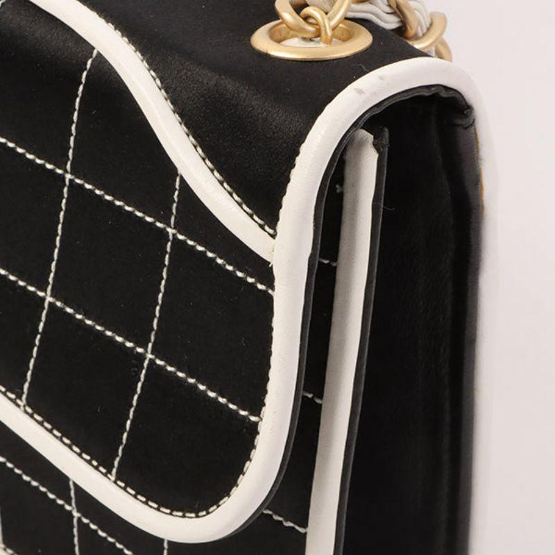 Chanel Around 2000 Made Silk Satin Bicolor 2.55 Chain Top Handle Bag Black/White 13
