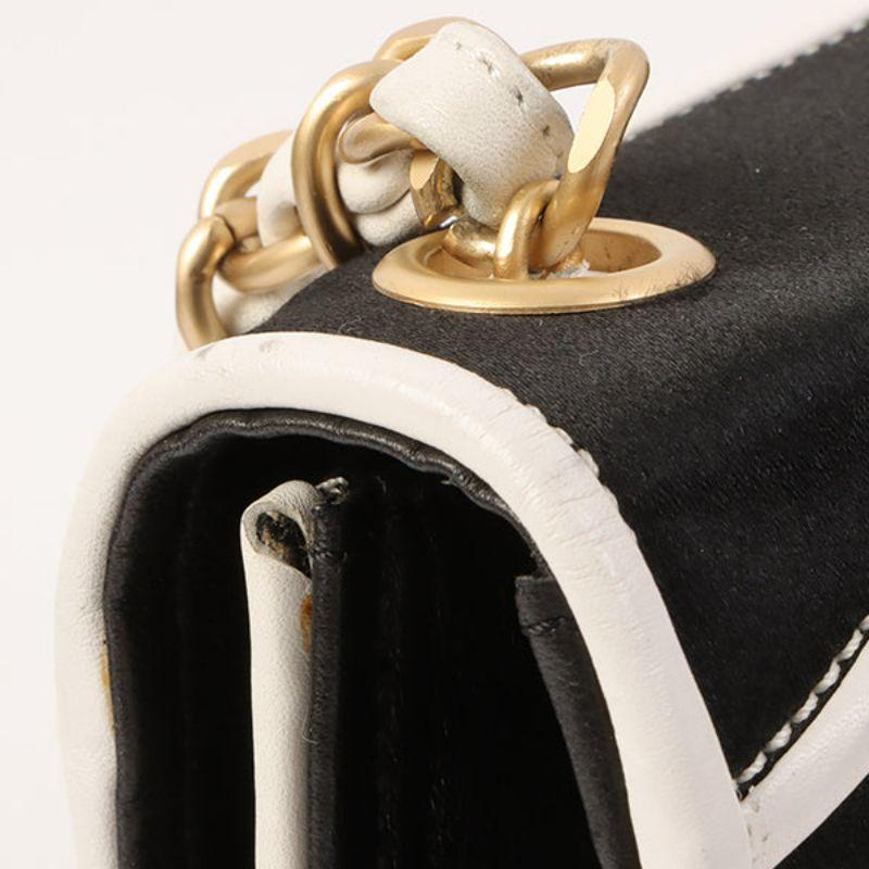 Chanel Around 2000 Made Silk Satin Bicolor 2.55 Chain Top Handle Bag Black/White 15