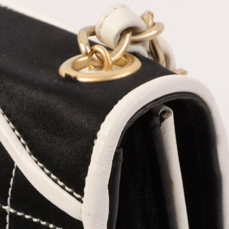 Chanel Around 2000 Made Silk Satin Bicolor 2.55 Chain Top Handle Bag Black/White 16