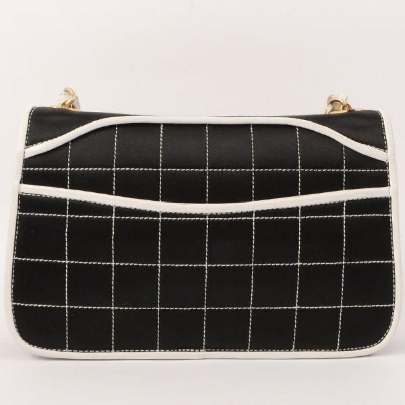 Chanel Around 2000 Made Silk Satin Bicolor 2.55 Chain Top Handle Bag Black/White In Good Condition In London, GB