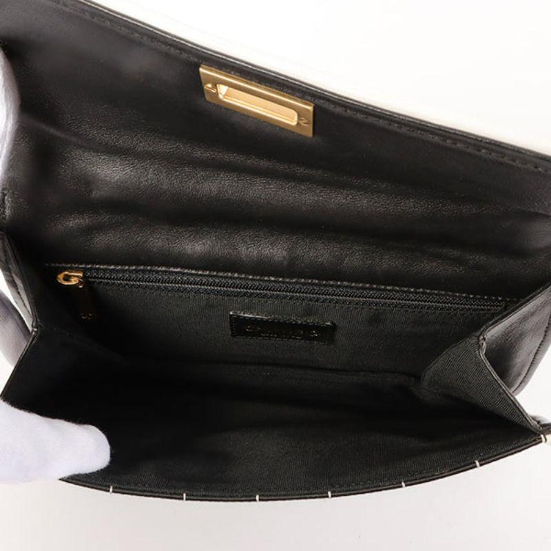 Chanel Around 2000 Made Silk Satin Bicolor 2.55 Chain Top Handle Bag Black/White 2