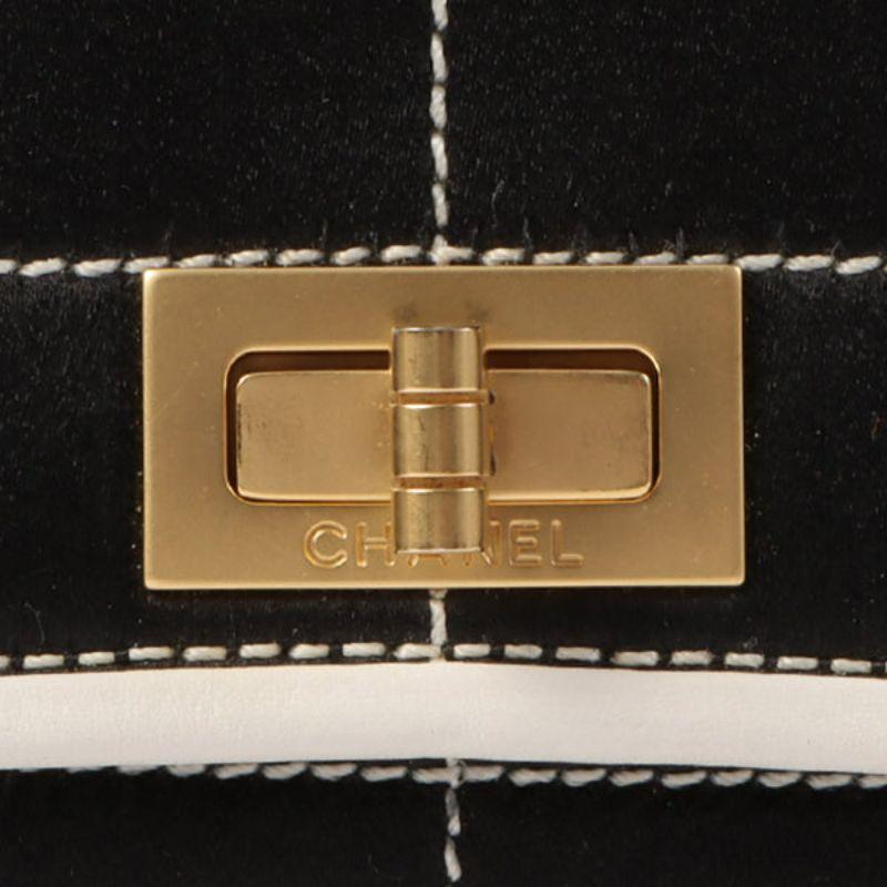 Chanel Around 2000 Made Silk Satin Bicolor 2.55 Chain Top Handle Bag Black/White 4