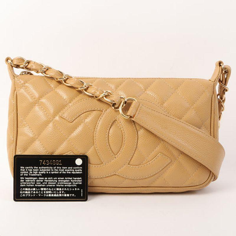 Chanel Around 2001 Made Caviar Skin Cc Mark Stitch Shoulder Bag Beige 6